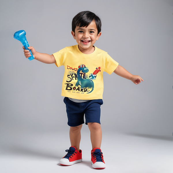 Summer Set - Yellow tee with Dino shorts