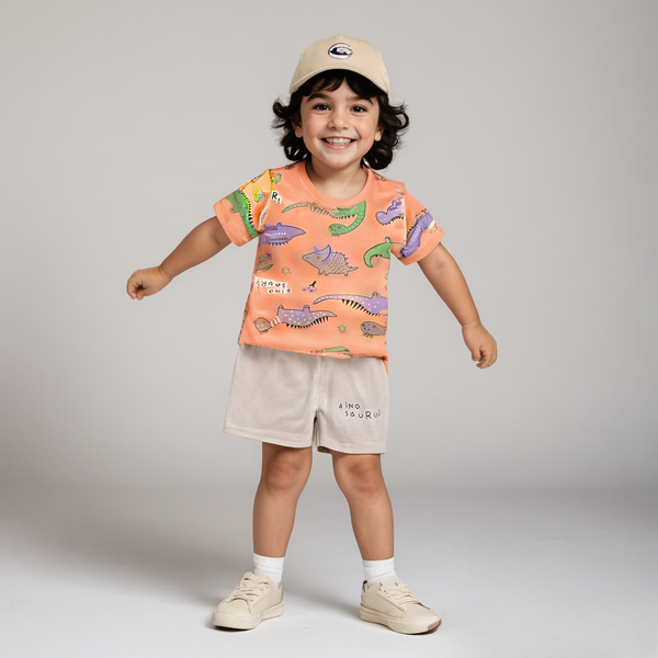 Summer Set - Peach tee with plain shorts
